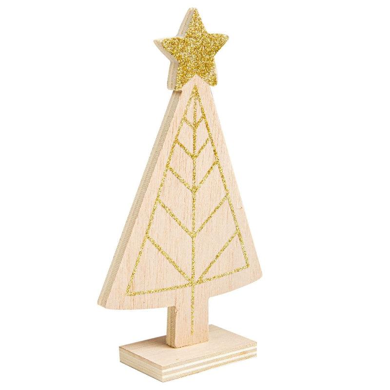 Wheat Make A Merry Christmas  Plywood Standing Gold Glitter Tree Christmas