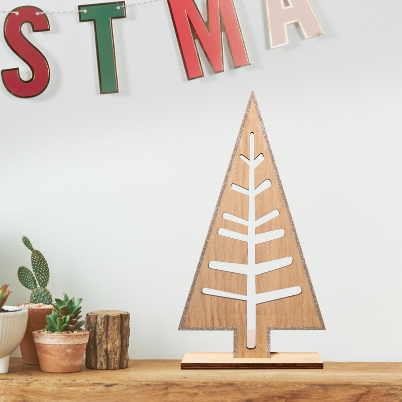 Light Gray Make A Merry Christmas  Plywood Standing Tree Christmas