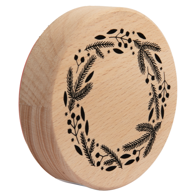Tan Make A Merry Christmas Wooden Wreath Stamp-Round 70mm Christmas