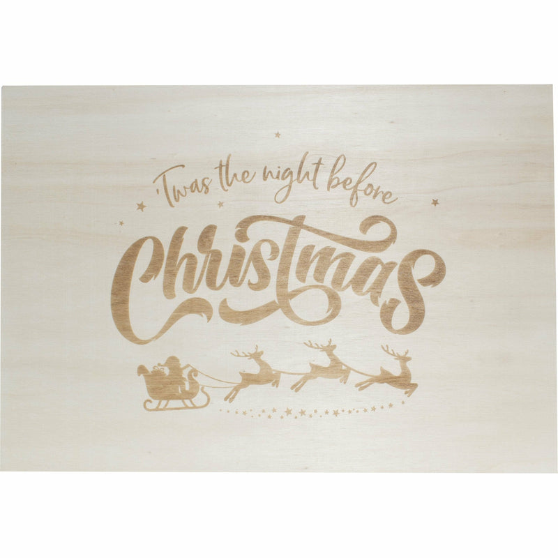 Gray Wooden Keepsake Christmas Eve Box With Printed Sleigh Christmas