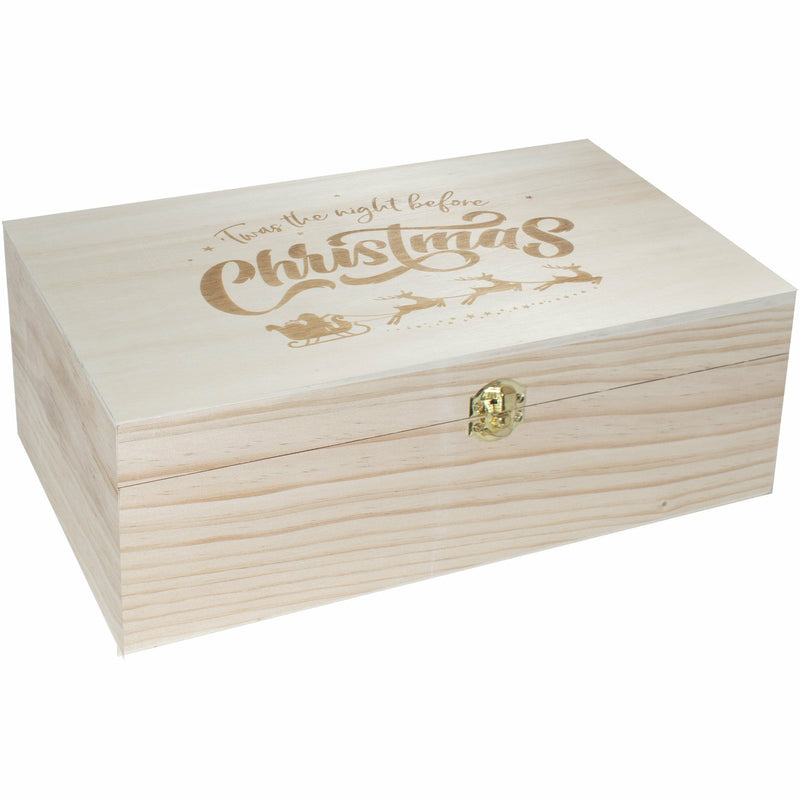 Gray Wooden Keepsake Christmas Eve Box With Printed Sleigh Christmas