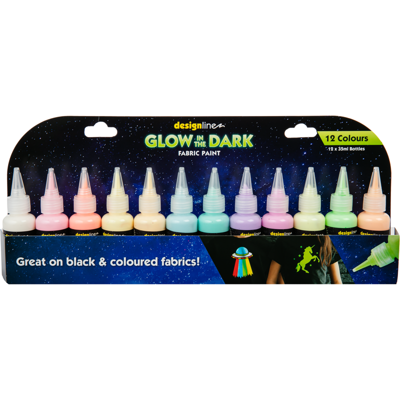 Black Designline Glow in the Dark Fabric Paint 35mL (12 Pack) Fabric Paints and Dyes