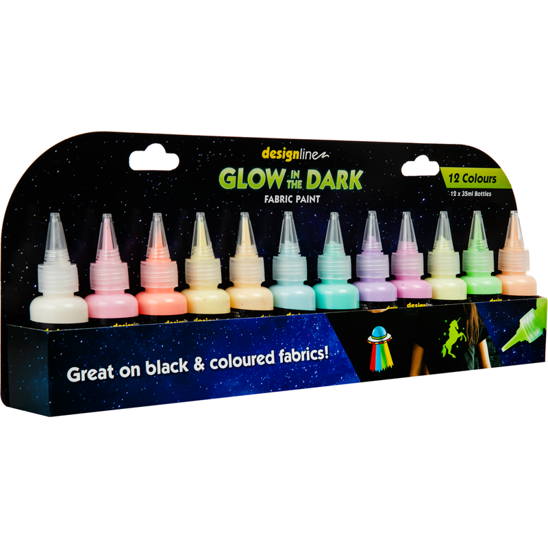 Black Designline Glow in the Dark Fabric Paint 35mL (12 Pack) Fabric Paints and Dyes