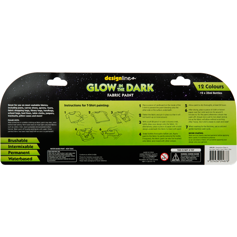 Dark Khaki Designline Glow in the Dark Fabric Paint 35mL (12 Pack) Fabric Paints and Dyes