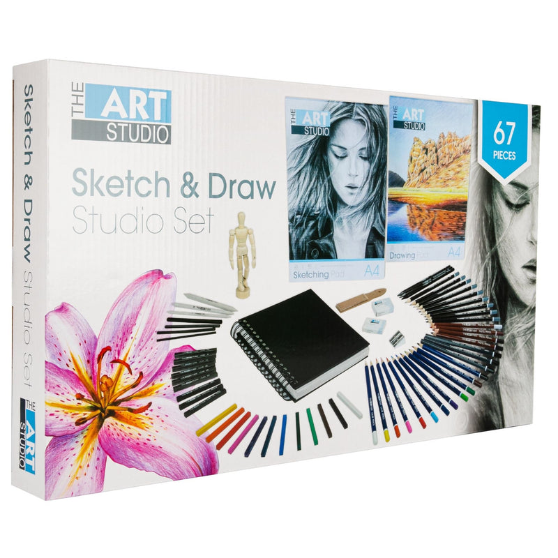 White Smoke The Art Studio Sketch & Draw Studio Set 63 Pieces Pastels & Charcoal