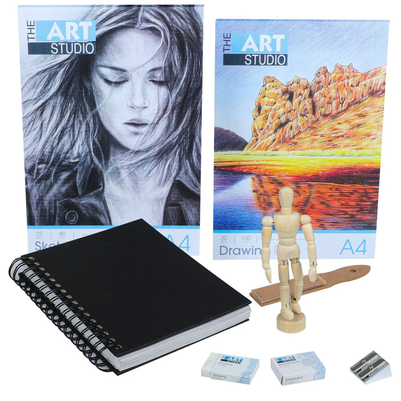 Light Steel Blue The Art Studio Sketch & Draw Studio Set 63 Pieces Pastels & Charcoal