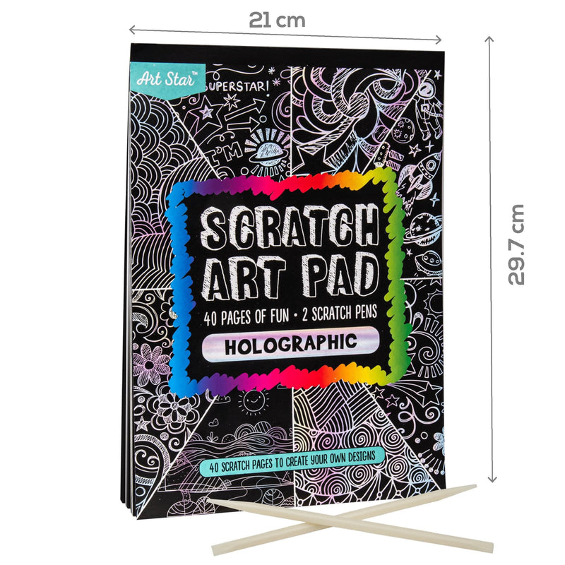 Black Art Star A4 Scratch Art Pad Holographic 40 Sheets Kids Craft Kits