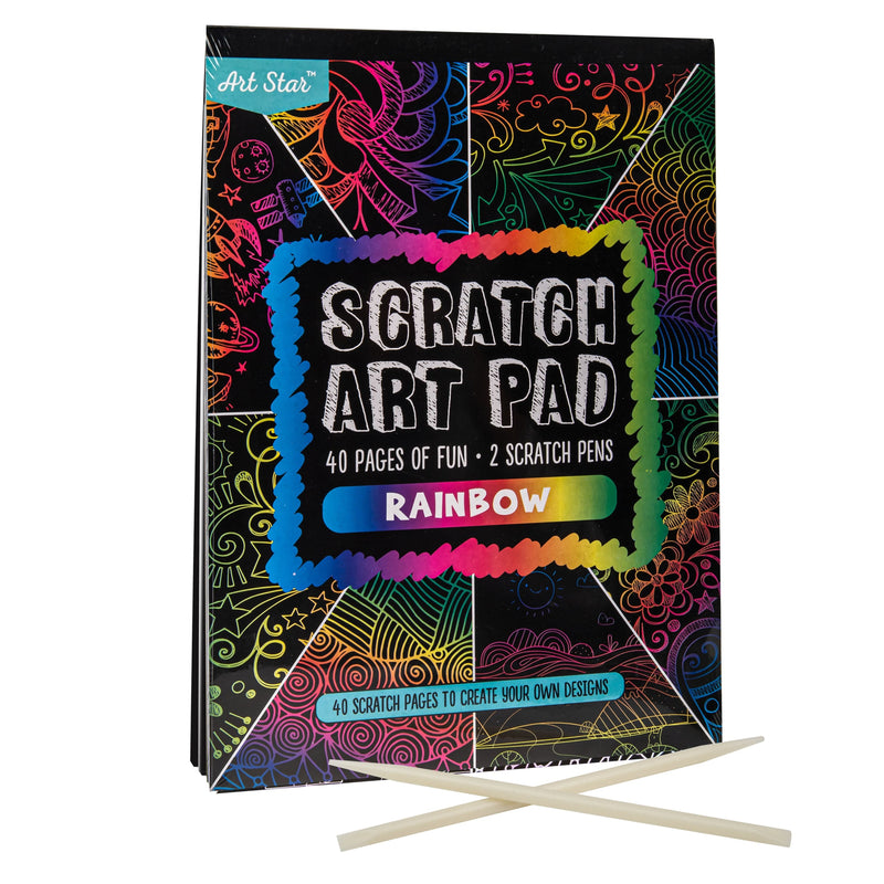 Black Art Star A4 Scratch Art Pad 40 Sheets Rainbow Kids Craft Kits