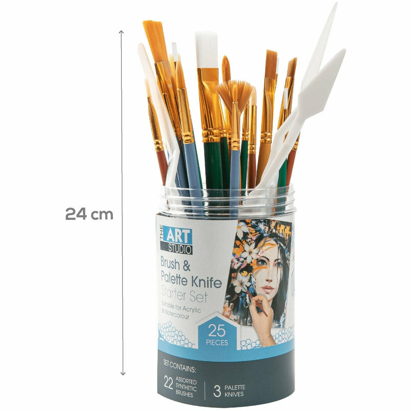 Snow The Art Studio Brush and Palette Knife Tube 25pc Palette and Painting Knives