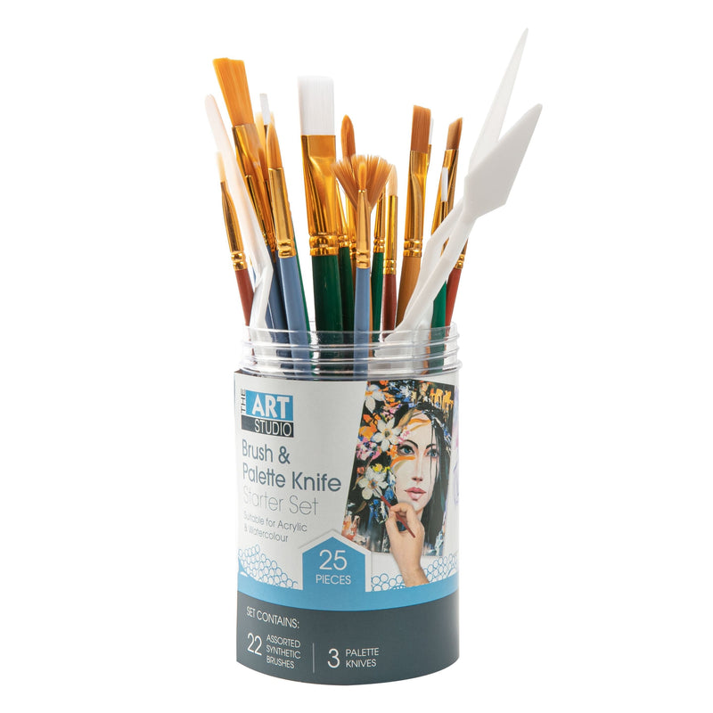 Snow The Art Studio Brush and Palette Knife Tube 25pc Palette and Painting Knives