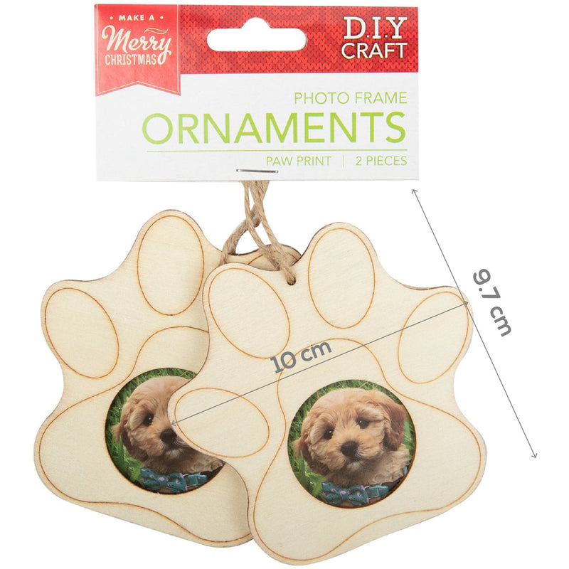 Antique White Make A Merry Christmas Plywood Paw Print Photo Frame Ornament 2 Pack Christmas