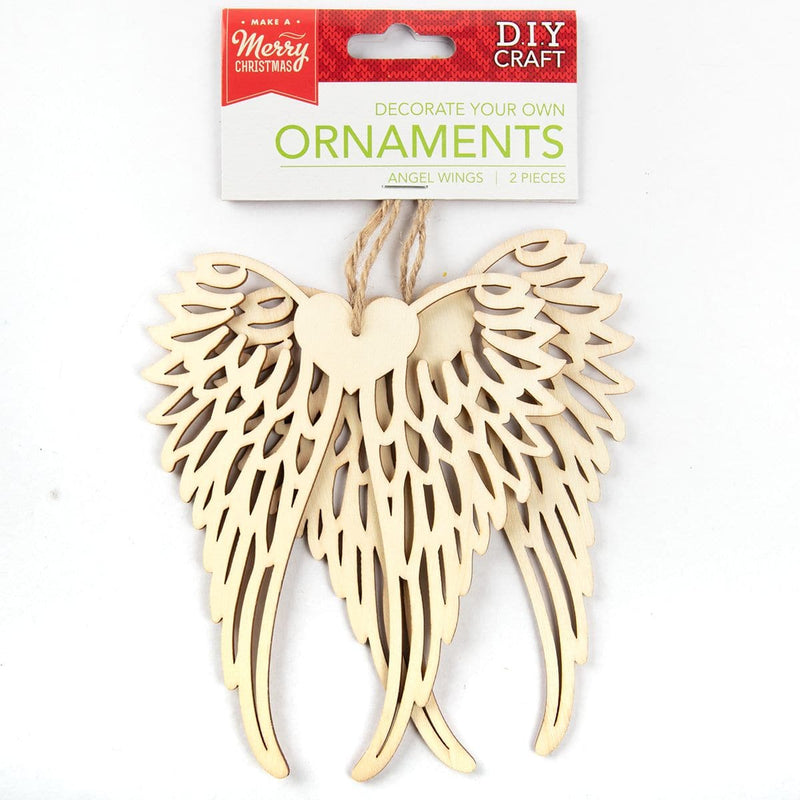 Beige Make A Merry Christmas Plywood Angel Wings Hanging Ornament 2pk Christmas