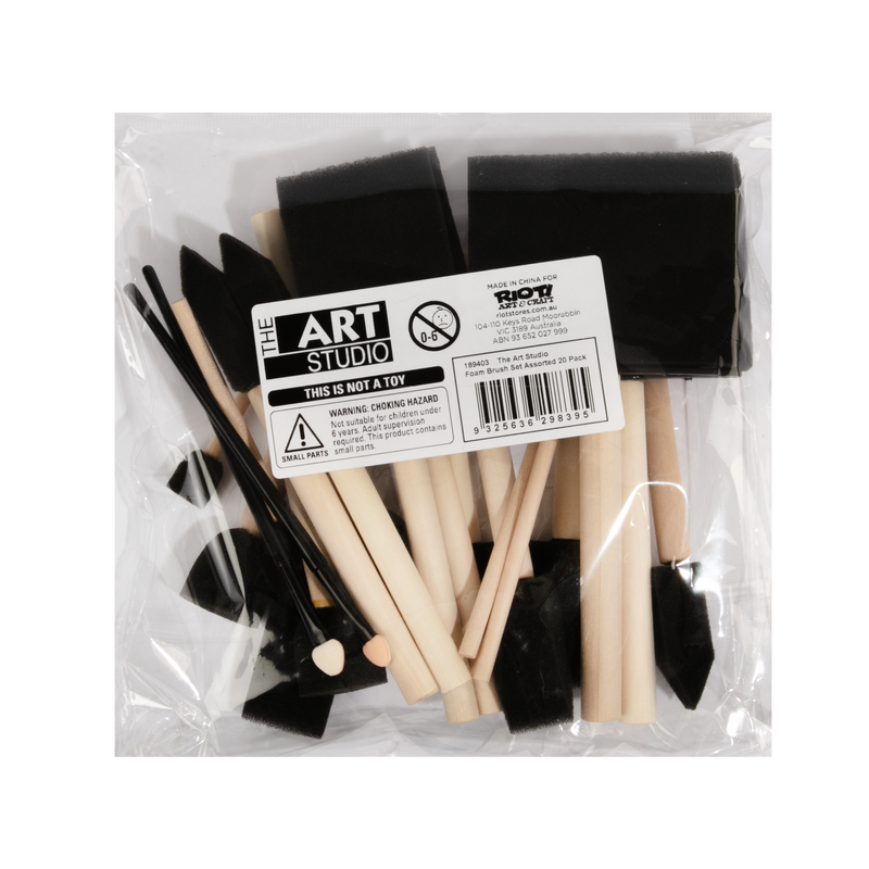 Black The Art Studio Foam Brush Set Assorted Sizes (20 Piece) Paint Brushes