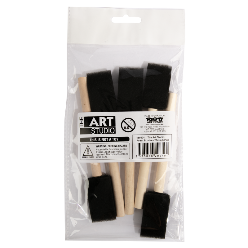 Black The Art Studio Foam Brushes-25mm (5 Piece) Paint Brushes