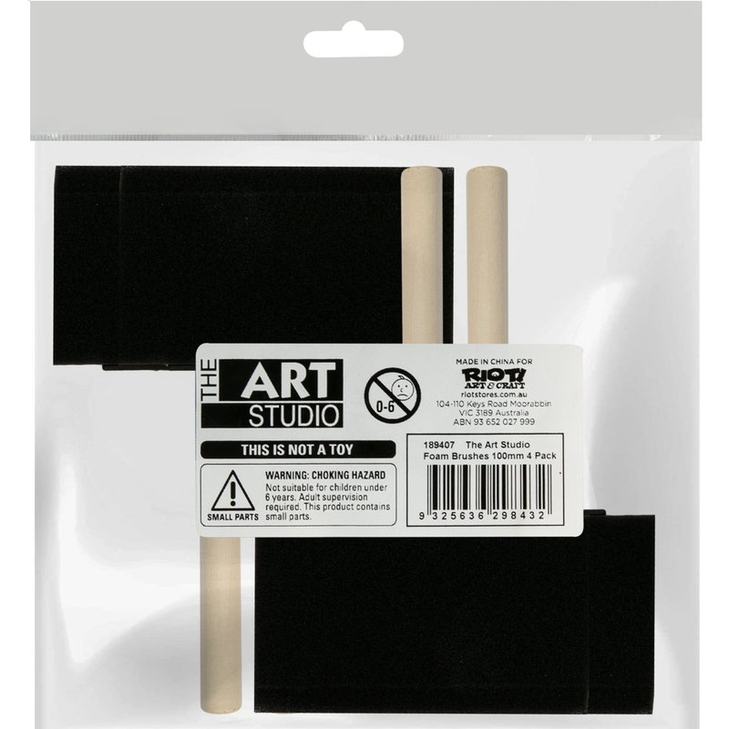 Black The Art Studio Foam Brushes 100mm (4 Pack) Paint Brushes