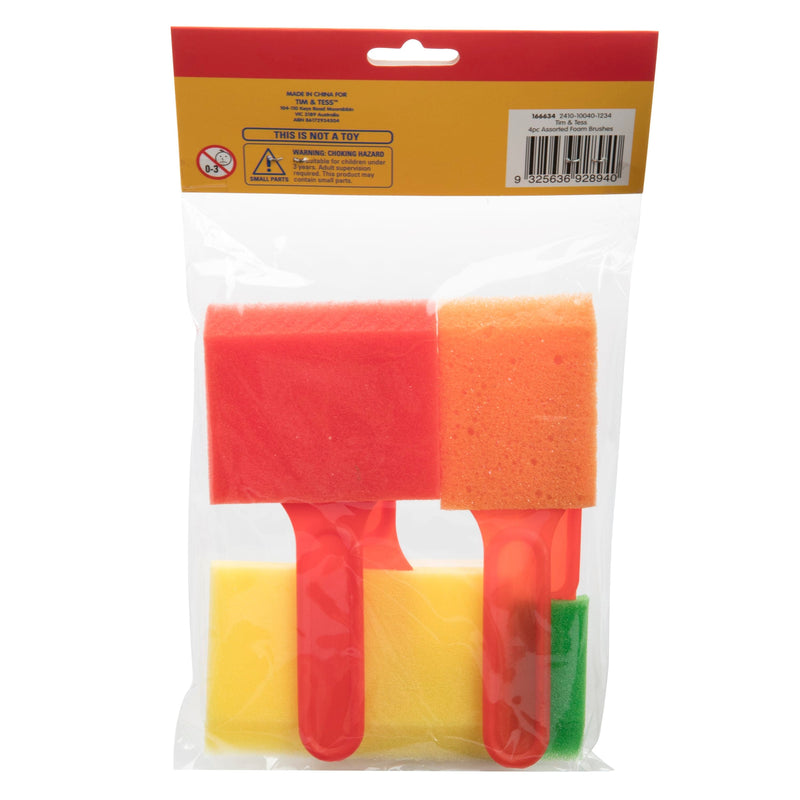 Chocolate Tim & Tess Coloured Foam Brushes 4 Pieces Kids Painting Acccessories