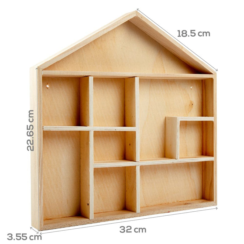 Tan Urban Crafter Wooden Shadow Box House with 9 Compartments 32x32x3.5cm Boxes