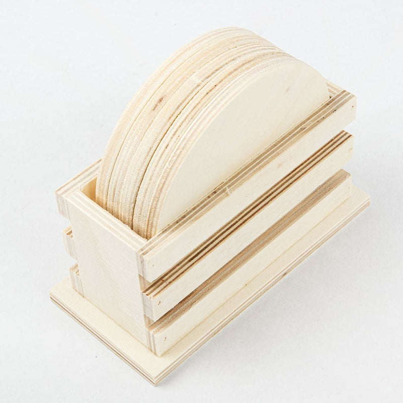 Beige Urban Crafter 5pack Coasters in Holder 8.9cm Wood Crafts