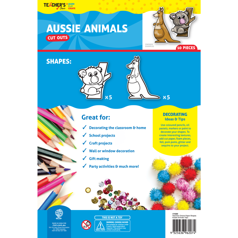 Dodger Blue Teacher's Choice Paper Shapes Aussie Animals (10 Piece) Kids Paper Shapes