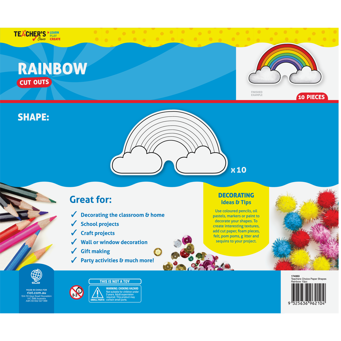 Dodger Blue Teacher's Choice Paper Shapes Rainbow (10 Piece) Kids Craft Basics