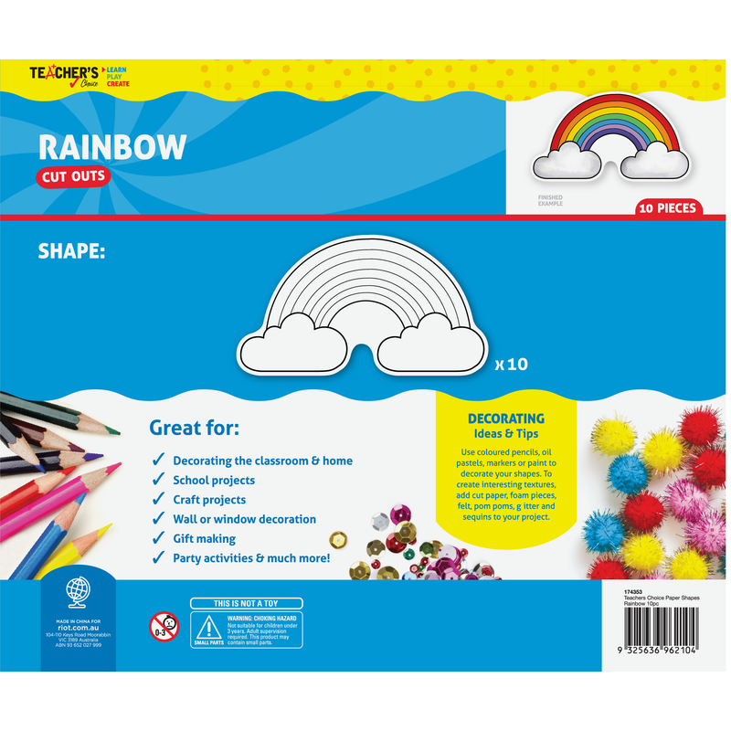 Dodger Blue Teachers Choice Paper Shapes Rainbow (10 Piece) Kids Paper Shapes