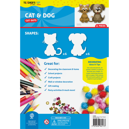 Light Sea Green Teacher's choice Paper Shapes Cat Dog (12 Piece) Kids Paper Shapes