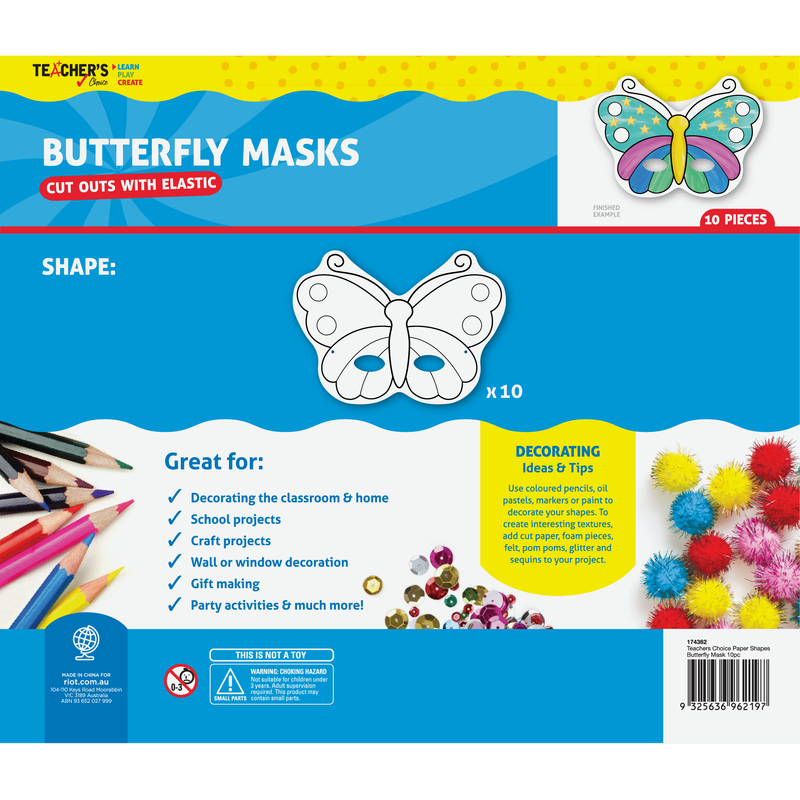Dodger Blue Teachers Choice Paper Shapes Butterfly Mask (10 Piece) Kids Paper Shapes