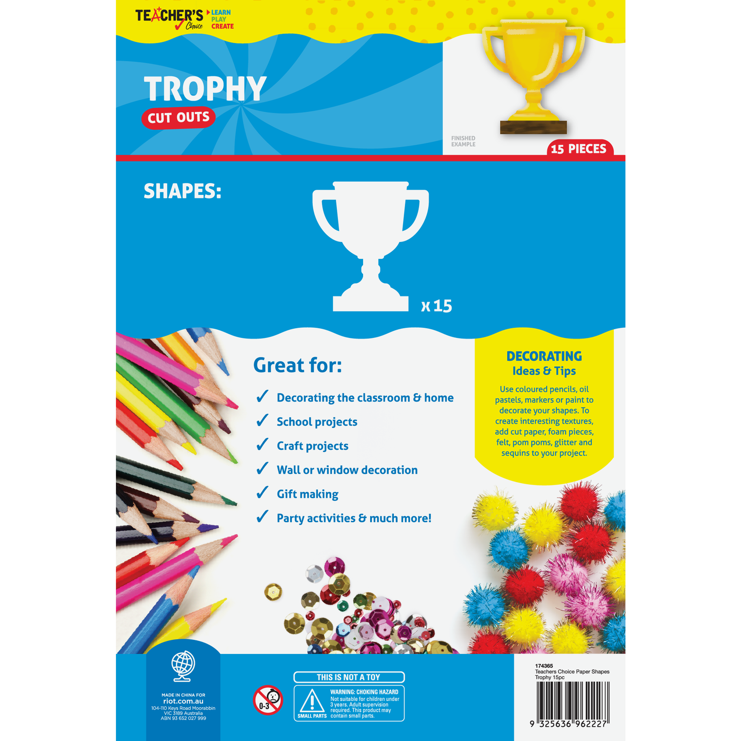 Dodger Blue Teacher's Choice  Paper Shapes Trophy (15 Piece) Kids Craft Basics