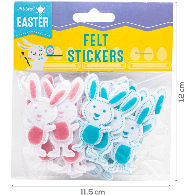 Gold Art Star Easter Felt Bunny Stickers Pink and Blue 24pc Easter