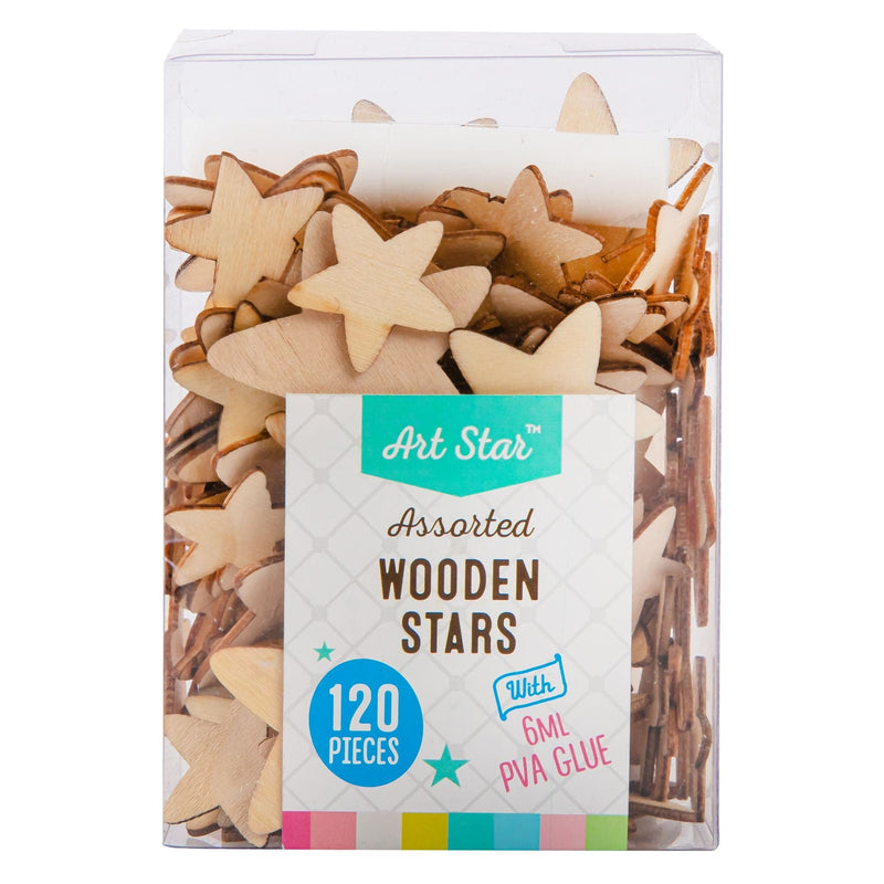 Light Sea Green Art Star Assorted Wooden Stars 120 Pieces Kids Craft Basics