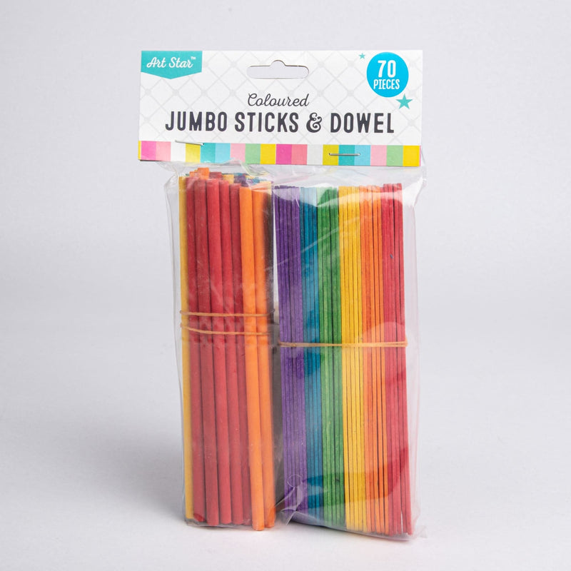 Coral Art Star Jumbo Coloured Craft Sticks and Dowel 70 Pieces Craft Basics