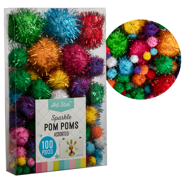 Glitter Pom Poms - Craft Supplies - 150 Pieces