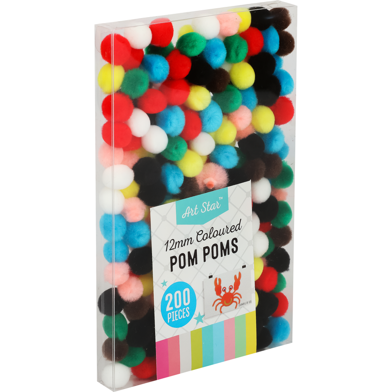 Light Gray Art Star 12mm Coloured Pom Poms (200 Pieces) Pom Pom