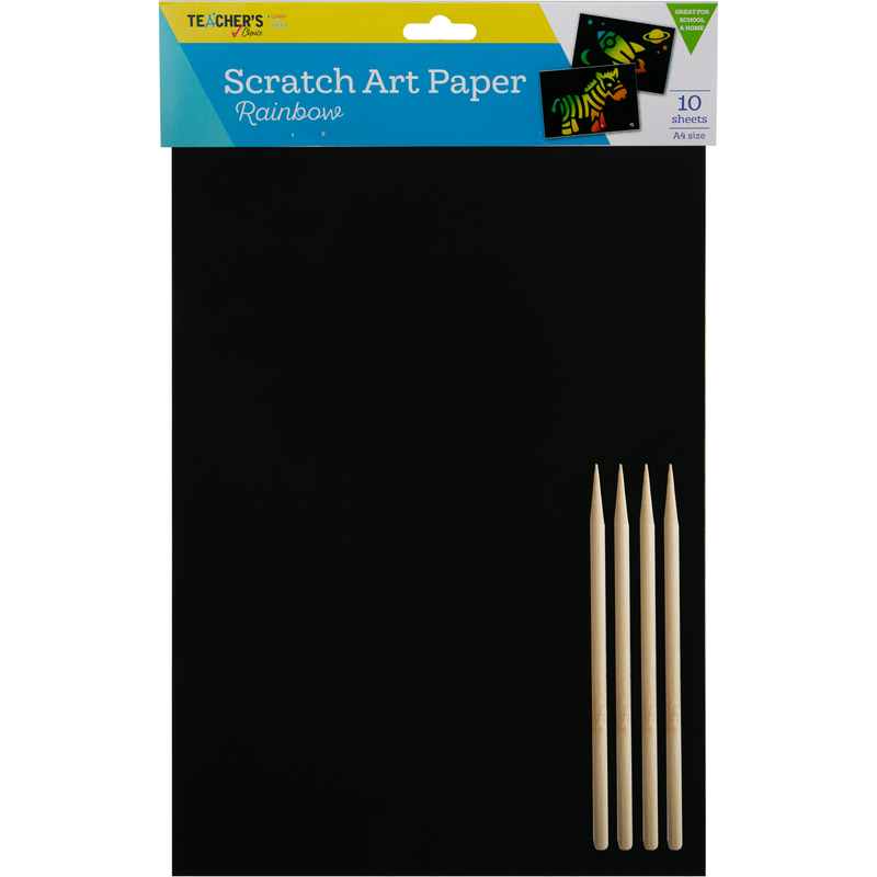 Black Teacherâ€s Choice A4 Scratch Art Sheets Rainbow 10 Pieces Kids Craft Basics