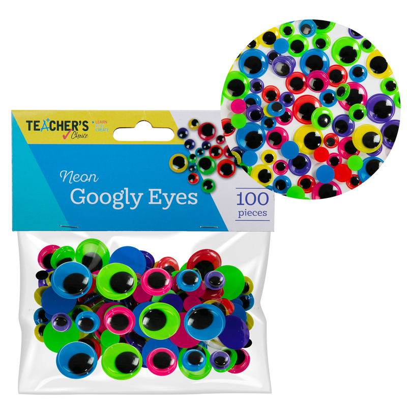 Dark Cyan Teacher’s Choice Neon Googly Eyes Assorted Sizes & Colours 100 Pieces Kids Craft Basics