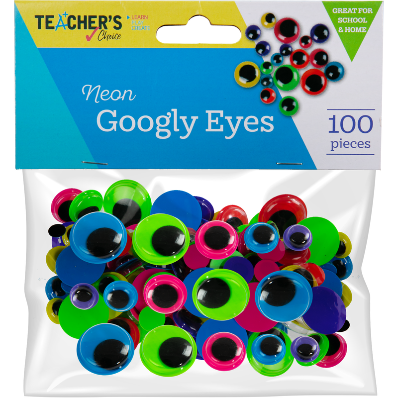 Light Sea Green Teacher’s Choice Neon Googly Eyes Assorted Sizes & Colours 100 Pieces Kids Craft Basics
