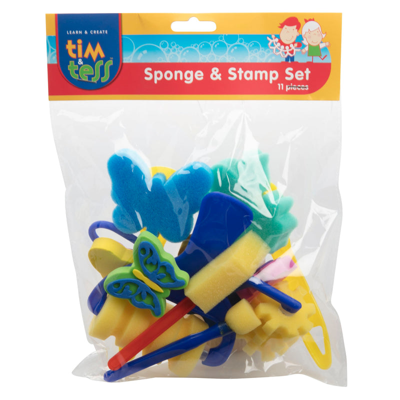 Dark Slate Blue Tim & Tess Sponge Brush and Stamp Set (11 Pieces) Kids Painting Acccessories