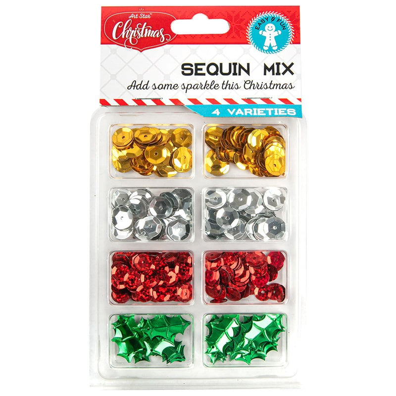Light Gray Sequin Mixes Assorted Holly Leaves & Rounds Christmas