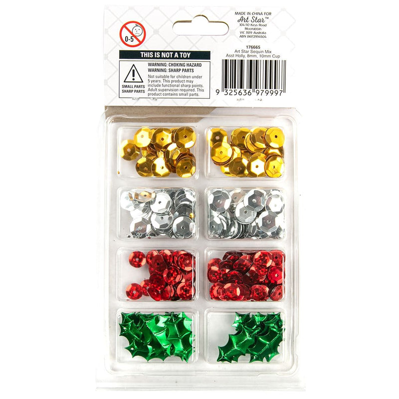 Light Gray Sequin Mixes Assorted Holly Leaves & Rounds Christmas