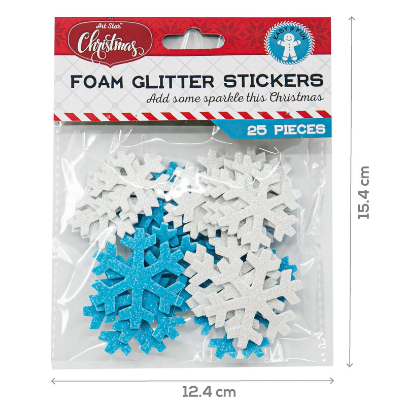 Light Sea Green Art Star Christmas Blue & White Glitter Snowflake Stickers Christmas