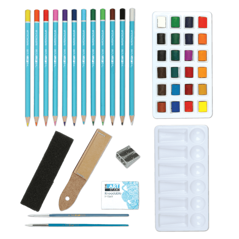 Steel Blue The Art Studio Artist Premier Wooden Case Watercolour Pencil Set 44 Pieces Watercolour Painting Sets