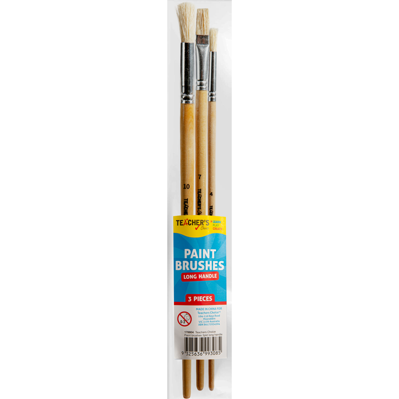 Light Gray Teacher's Choice Long Handle Paint Brushes 3 Pieces Kids Paint Brushes
