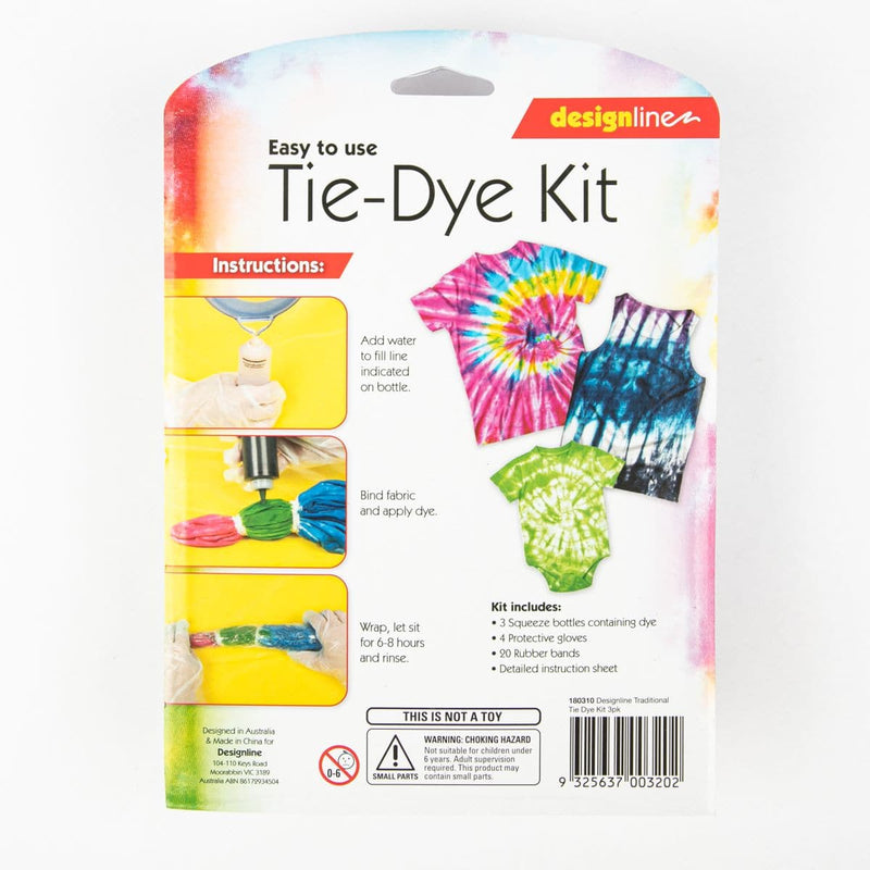 White Smoke Design Line Traditional Tie Dye Kit Assorted Colours 3 Pack Fabric Paints and Dyes