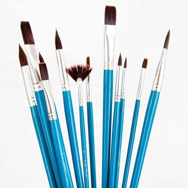 Dark Cyan Eraldo Taklon Acrylic Brush Set 12 Pack Brushes