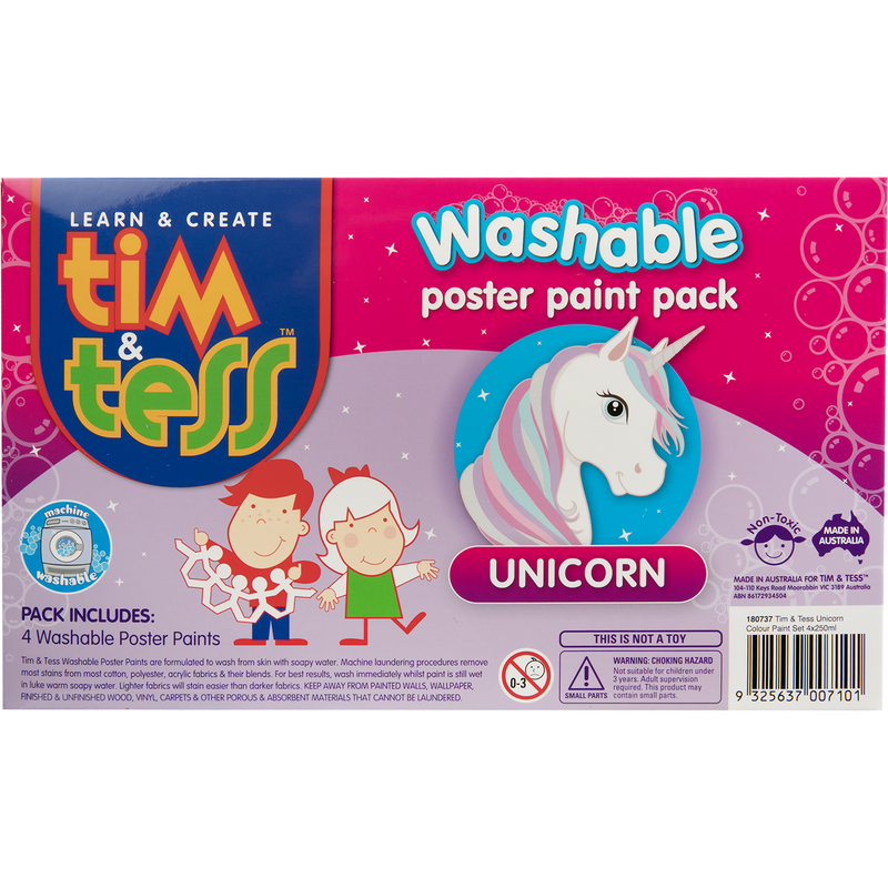Gray Tim & Tess Children's Washable Poster Paint Set 4 Unicorn Colours 250ml Bottles Kids Paints