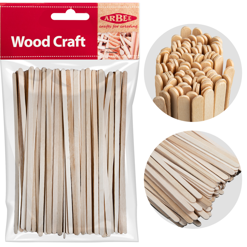 Light Gray Arbee Wooden Spill Sticks 190x6x1.5mm Pack of 100 Kids Wood Craft