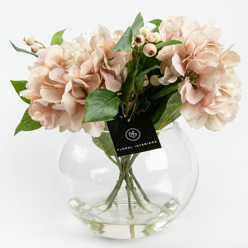 Antique White Soft Pink Hydrangeas in Vase - 26cm Artifical Flowers