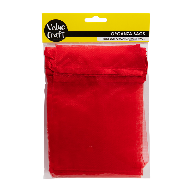 Firebrick Value Craft  Organza Small 17cm X 12.5cm Red 5 Pieces Treat Bags Boxes and Fillers