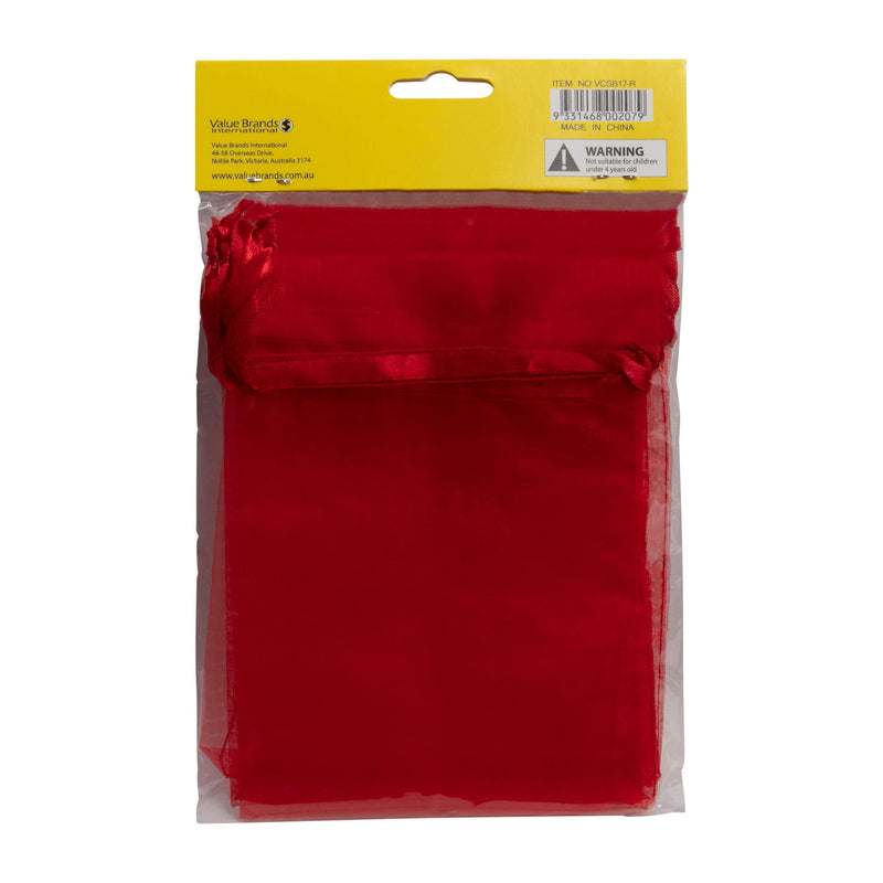 Dark Red Value Craft  Organza Small 17cm X 12.5cm Red 5 Pieces Treat Bags Boxes and Fillers