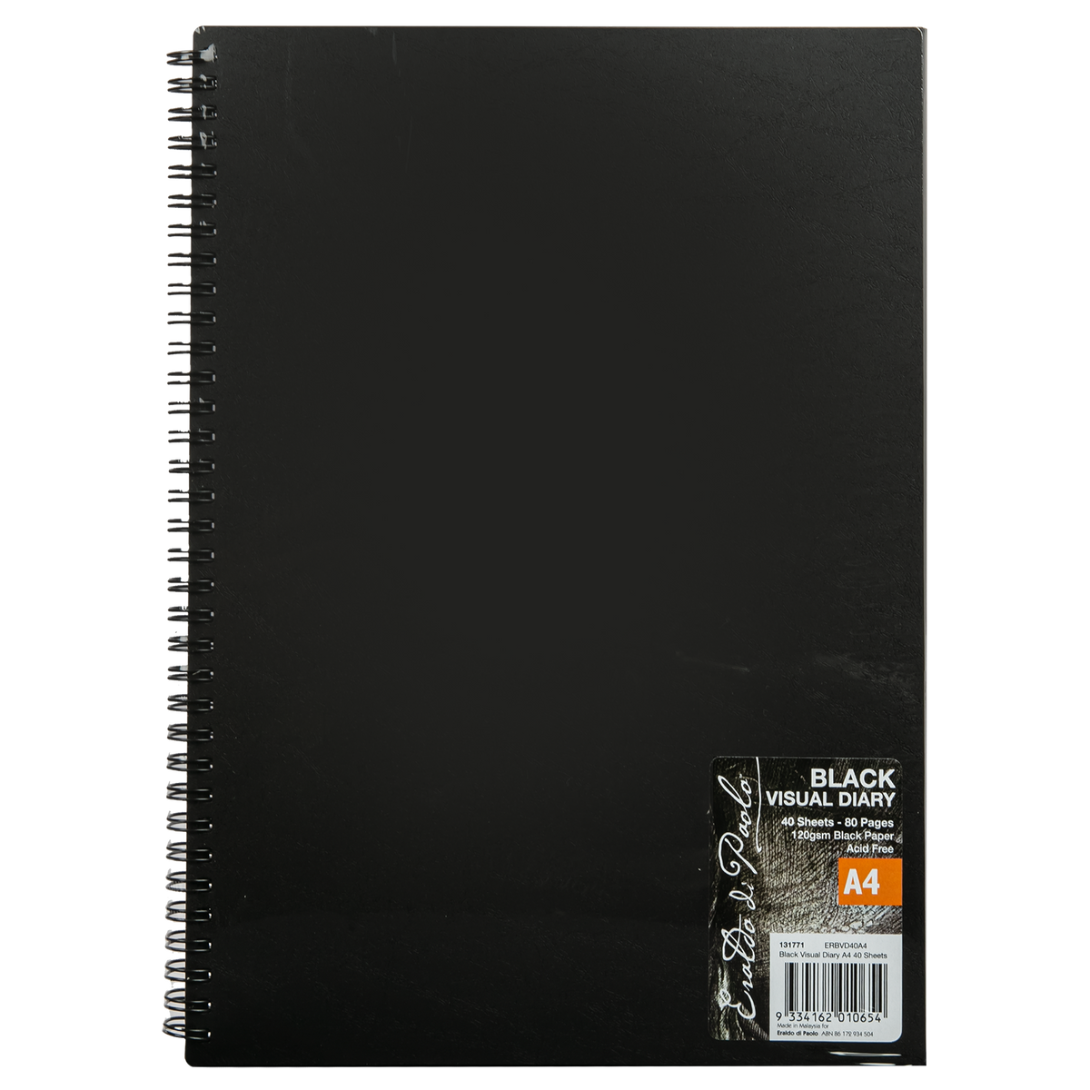 Black Eraldo di Paolo A4 Visual Diary 120gsm Black 40 Sheets Visual Diary